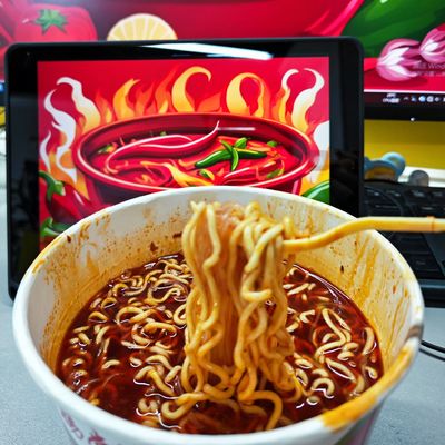 203 gram vat instant noedels met een warme pot smaak en plantaardige ingrediënten
